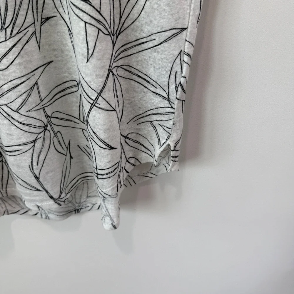 Cynthia Rowley 100% Linen Tropical Botanical Leaf Top Sz XL Neutral Short Sleeve